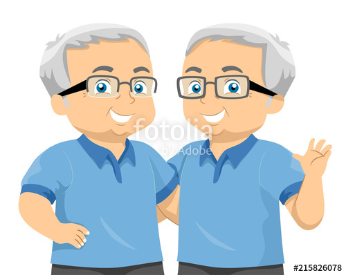 Senior man twin illustration. Twins clipart guy