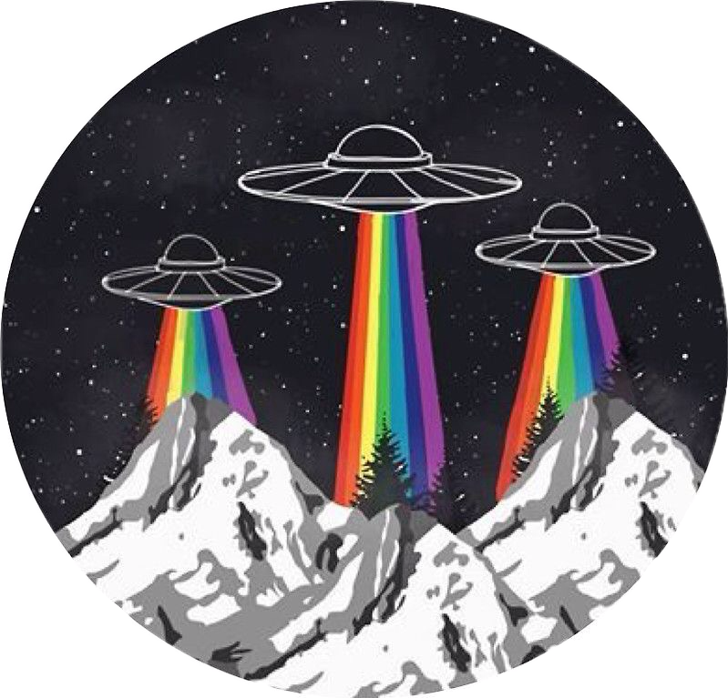 Alien gayshit aesthetic sticker. Ufo clipart rainbow