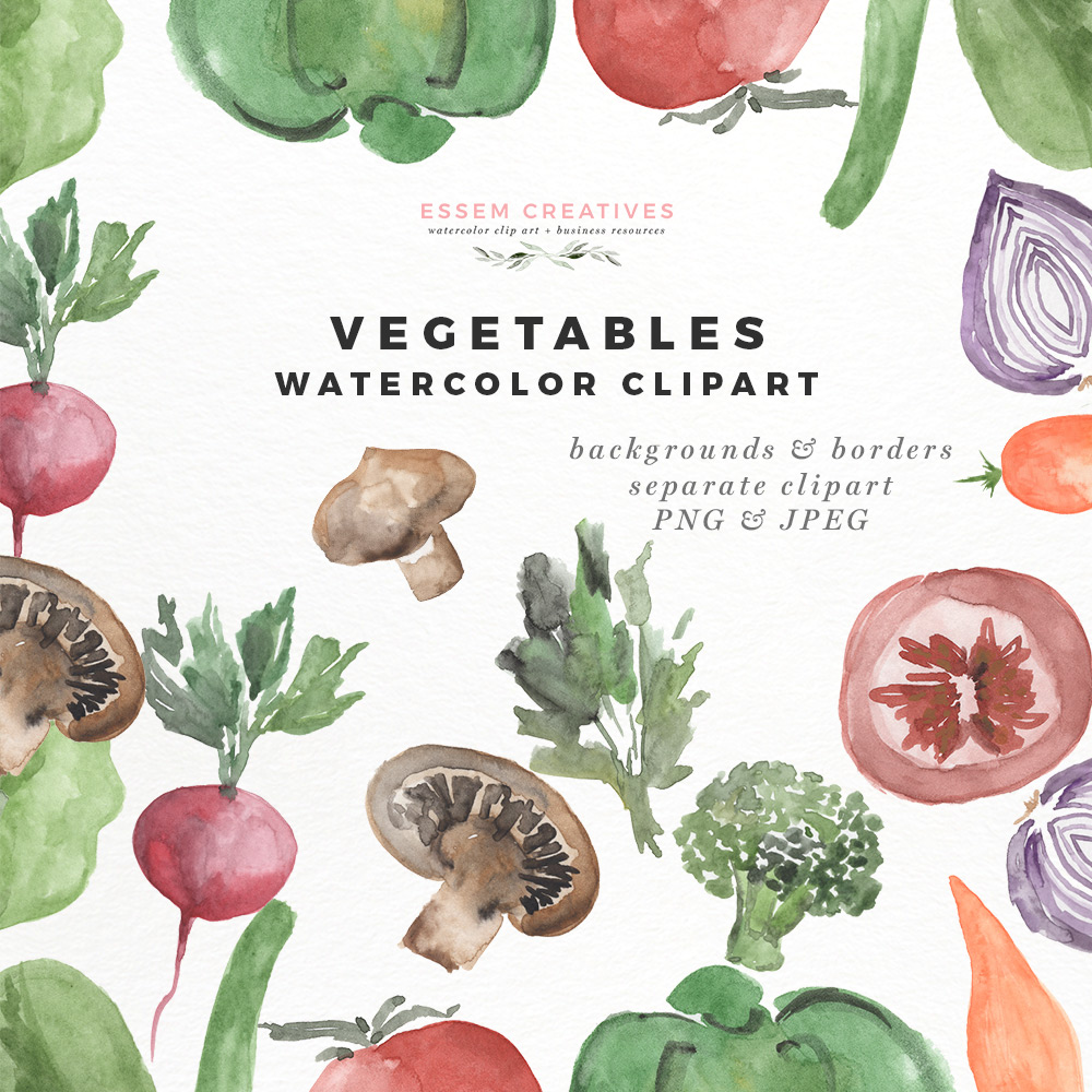Vegetables clipart watercolor. Food for menu blog