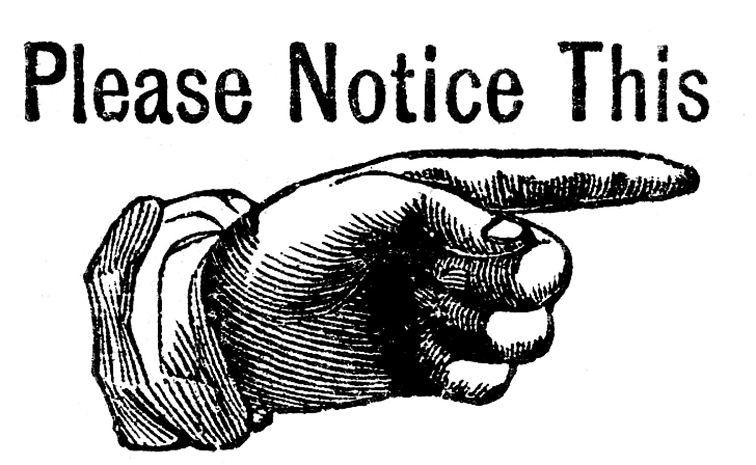 Pointing clipart important notice. Vintage clip art hand
