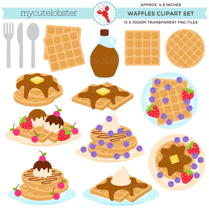 Waffle clipart holiday breakfast. Waffles set food clip