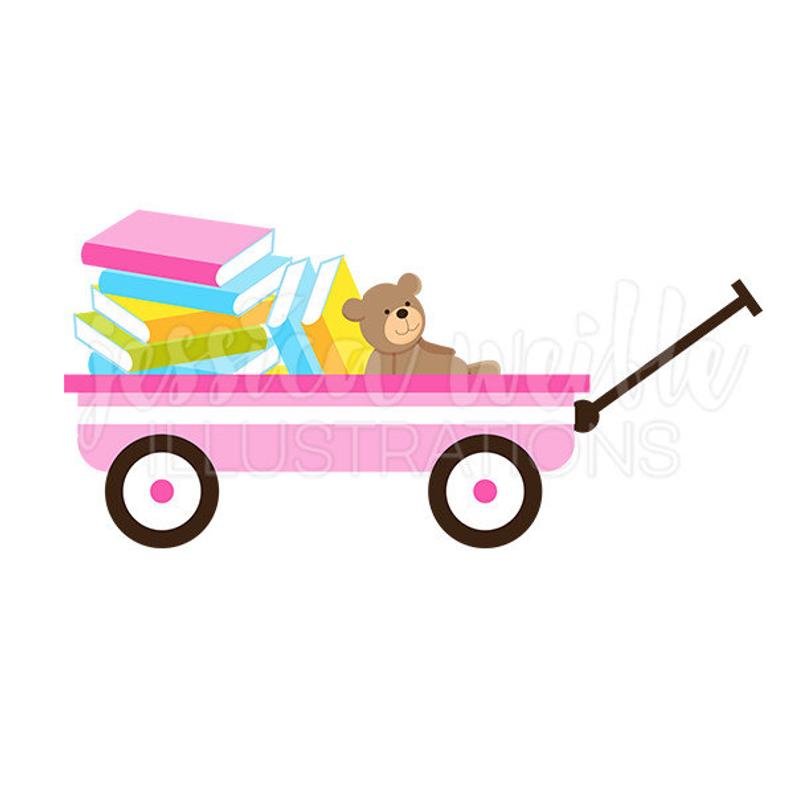 Pink of books cute. Wagon clipart outdoor child