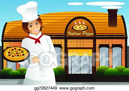 Vector holding illustration . Waitress clipart pizza