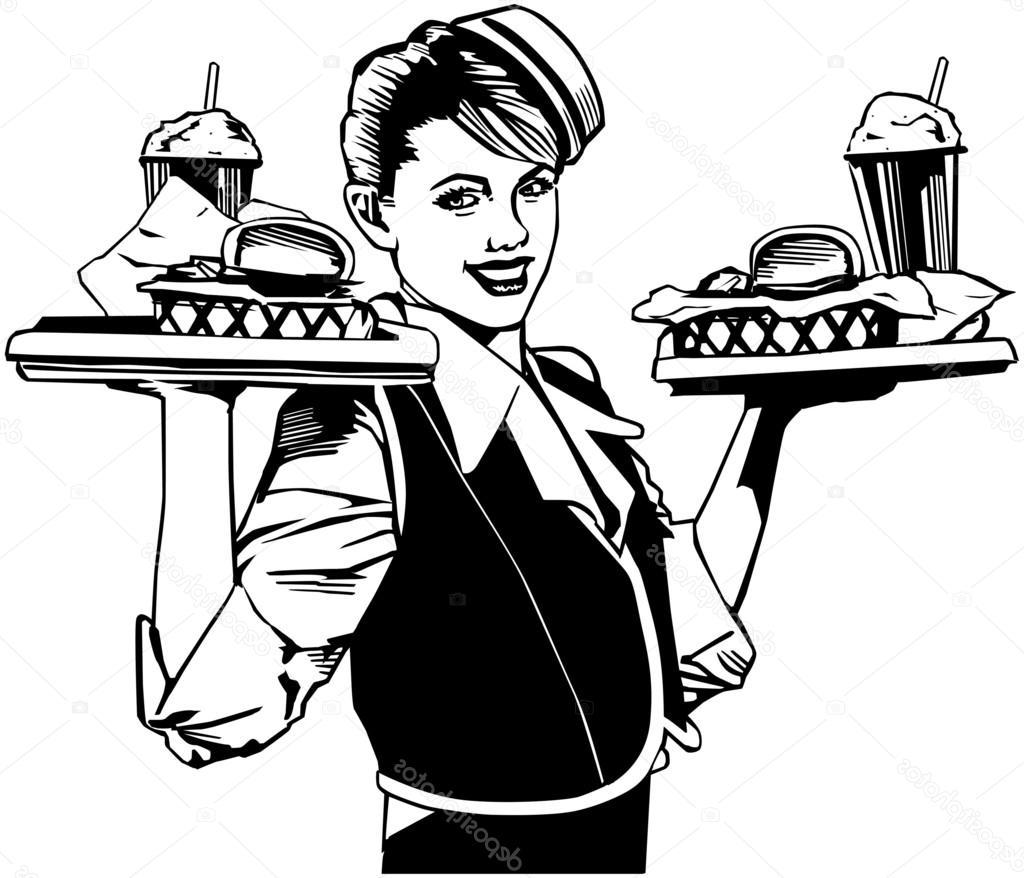 Best free drawing vector. Waitress clipart retro
