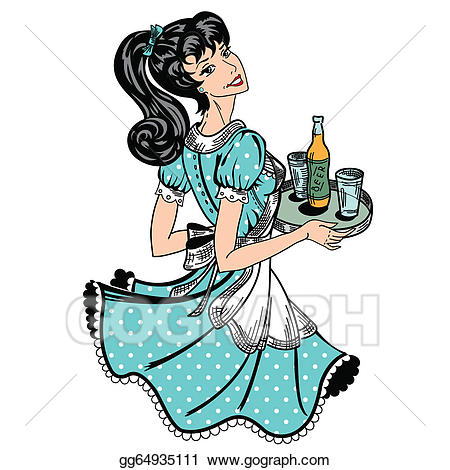 Waitress clipart retro. Eps illustration brings beer