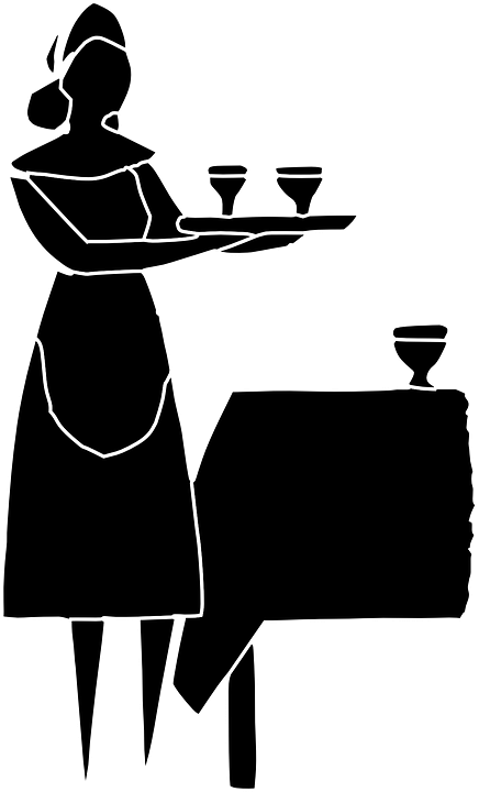 Cartoon shop of library. Waitress clipart silhouette