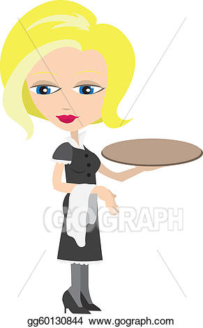 Waitress clipart tray. Vector illustration with stock