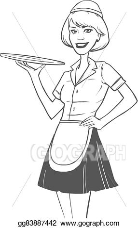 Waitress clipart waiter uniform. Vector art cartoon image
