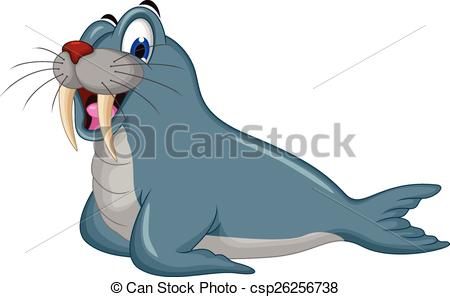 Walrus clipart vector. Cute cartoon stock illustration
