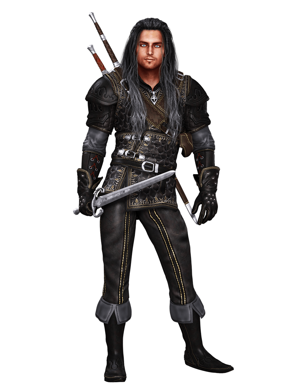 Man musketeer with weapons. Warrior clipart male