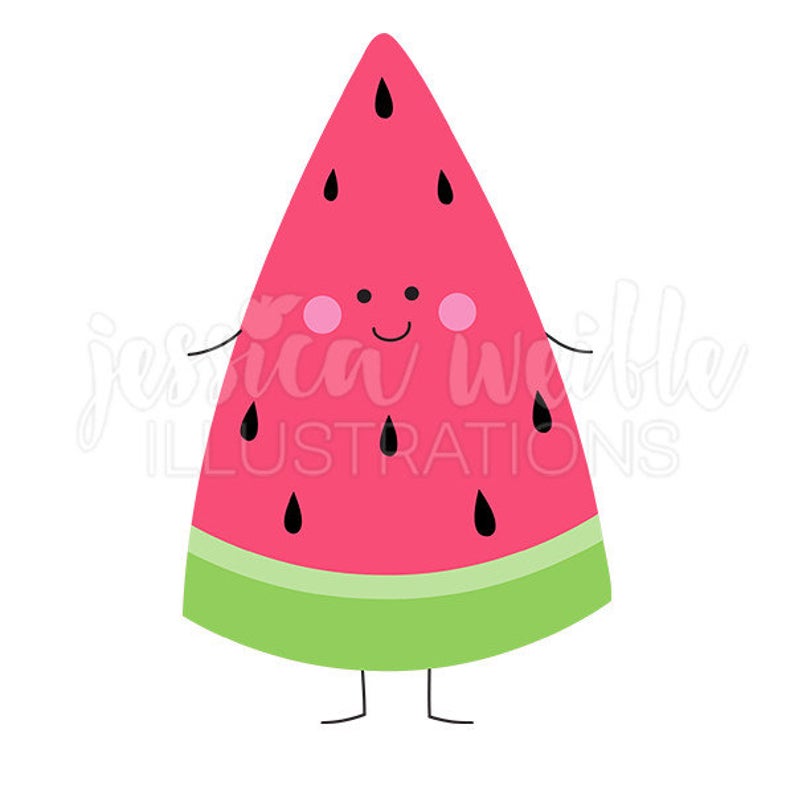 Happy cute digital clip. Watermelon clipart character