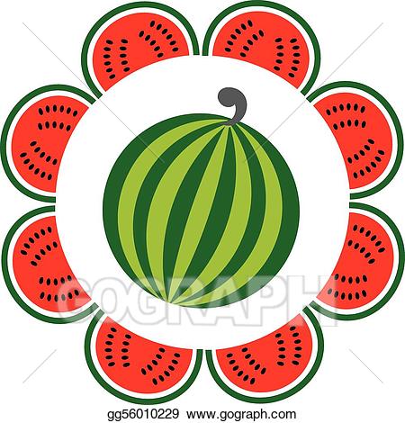 Watermelon clipart flower. Vector whole and sliced