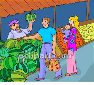 Man selling at fruit. Watermelon clipart seller