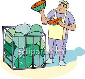 Watermelon clipart seller. Man selling royalty free