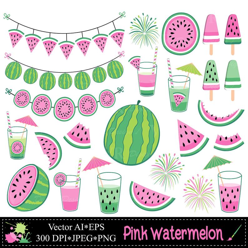 Watermelon clipart summer. Fruit illustrations pink watermelons