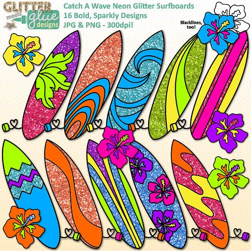 Glitter clip art summer. Waves clipart surfboard