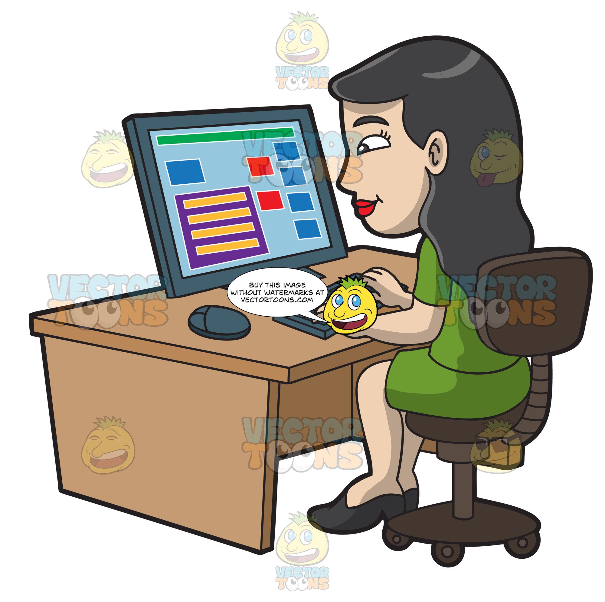 Website clipart computer area. A woman looking at