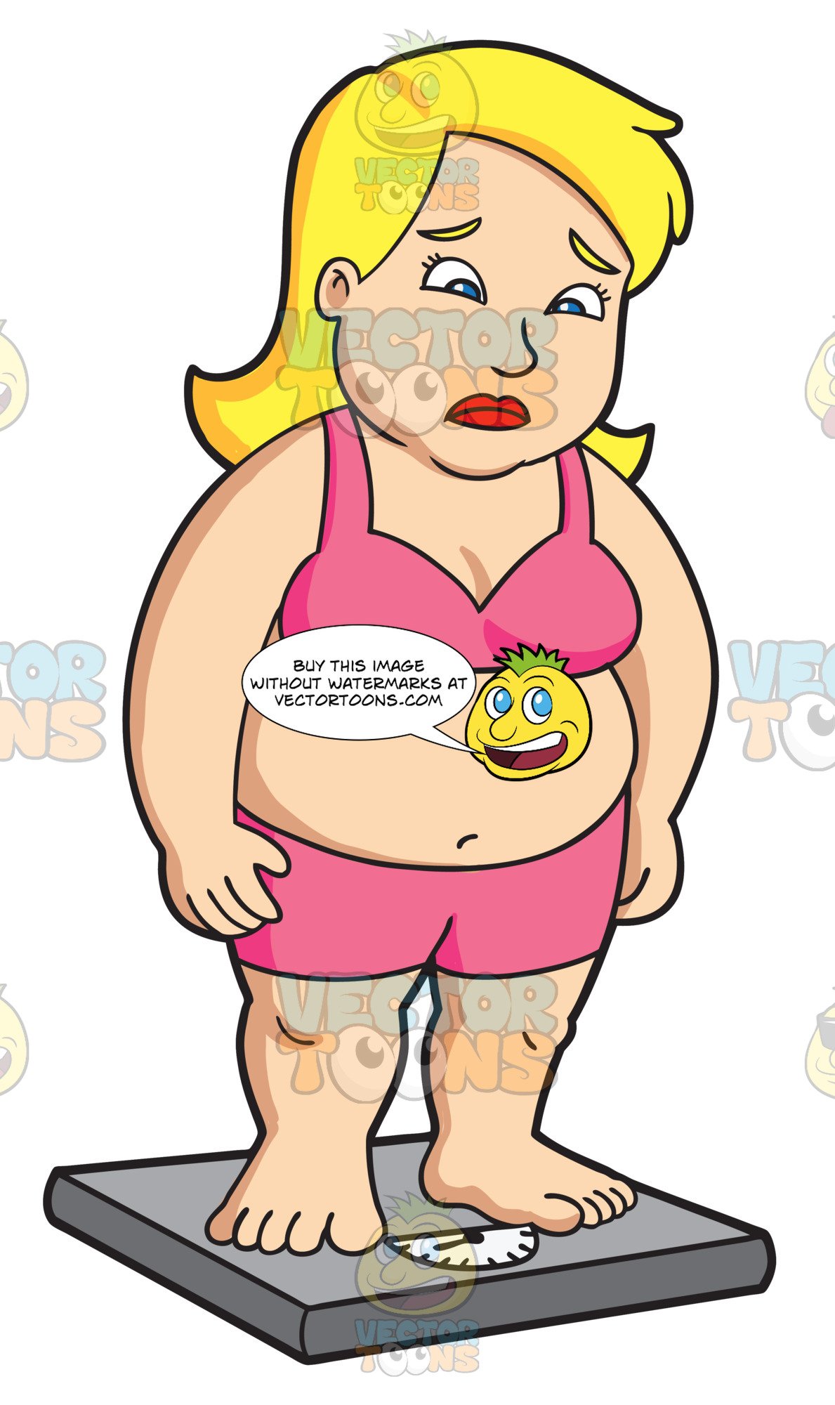 Weight clipart overweight scale. An woman checks her