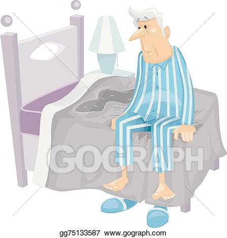 Vector art incontinence drawing. Wet clipart wet bed