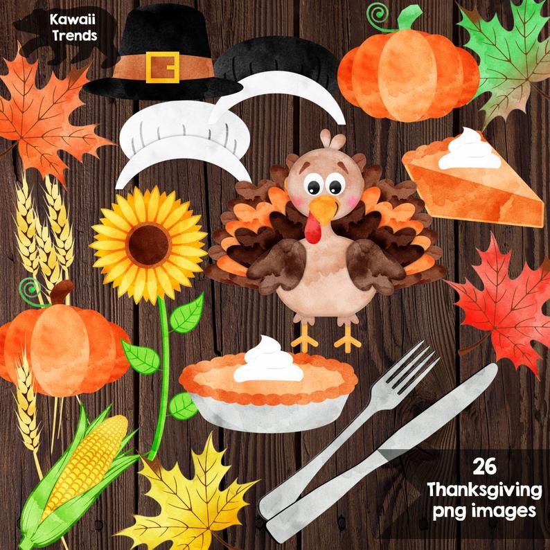 Watercolor turkey clip art. Wheat clipart thanksgiving