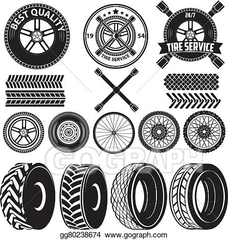 Wheel clipart tire service. Vector label illustration 