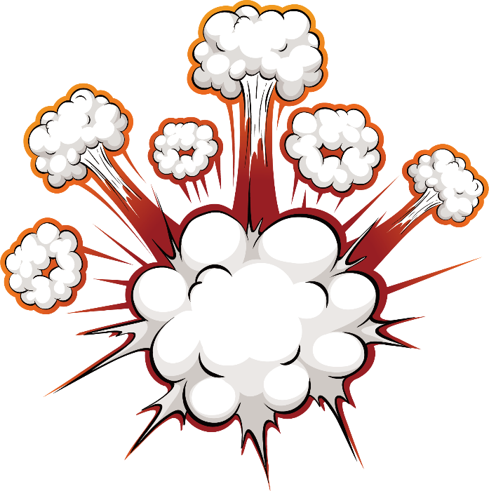 Bomb blast cartoon effect. White clipart explosion