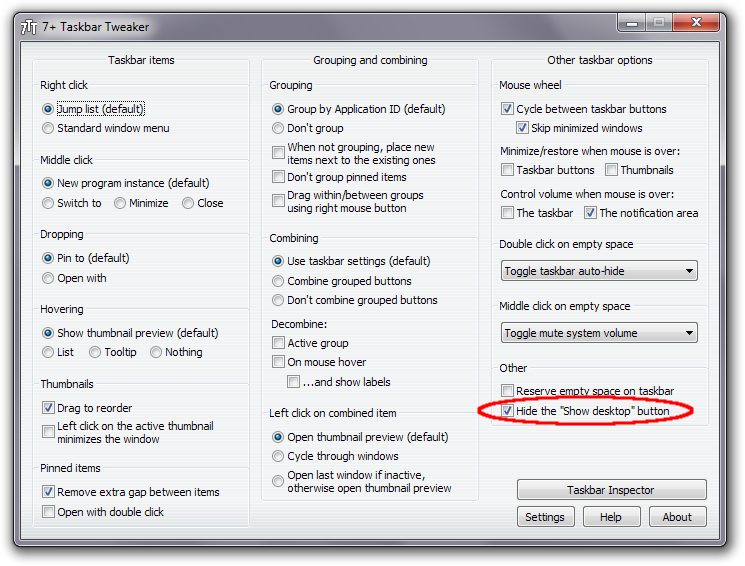 Remove show desktop button. Windows 7 taskbar png