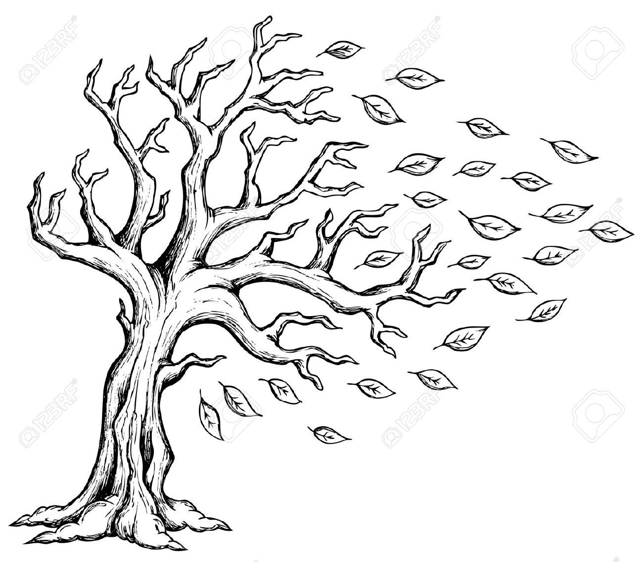 Windy clipart sketch. Wind blowing trees drawing