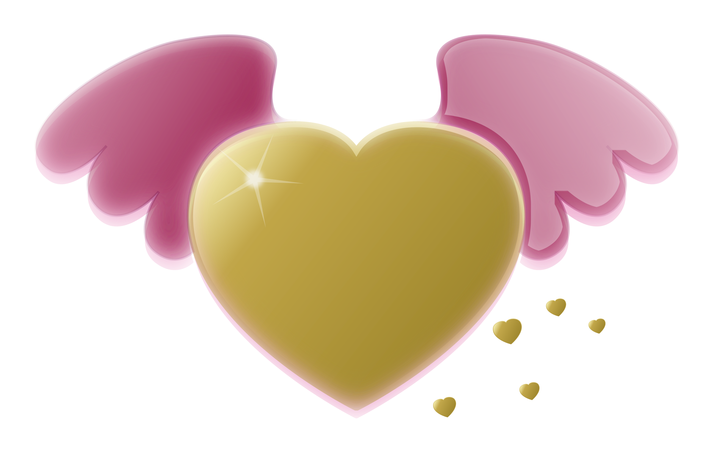 Gold heart with wings. Wing clipart pink
