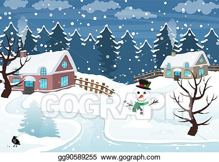 Winter clipart village. Vector stock illustration 