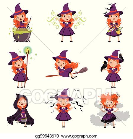 Vector stock little girl. Witch clipart clothes