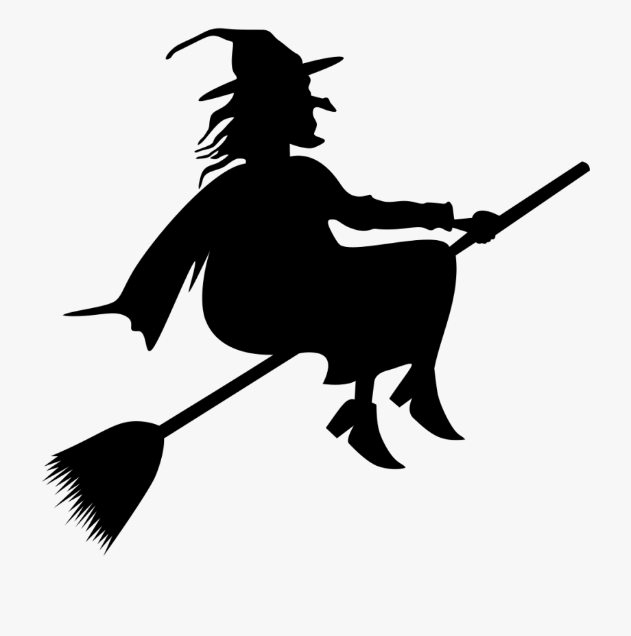 Broom riding . Witch clipart silhouette