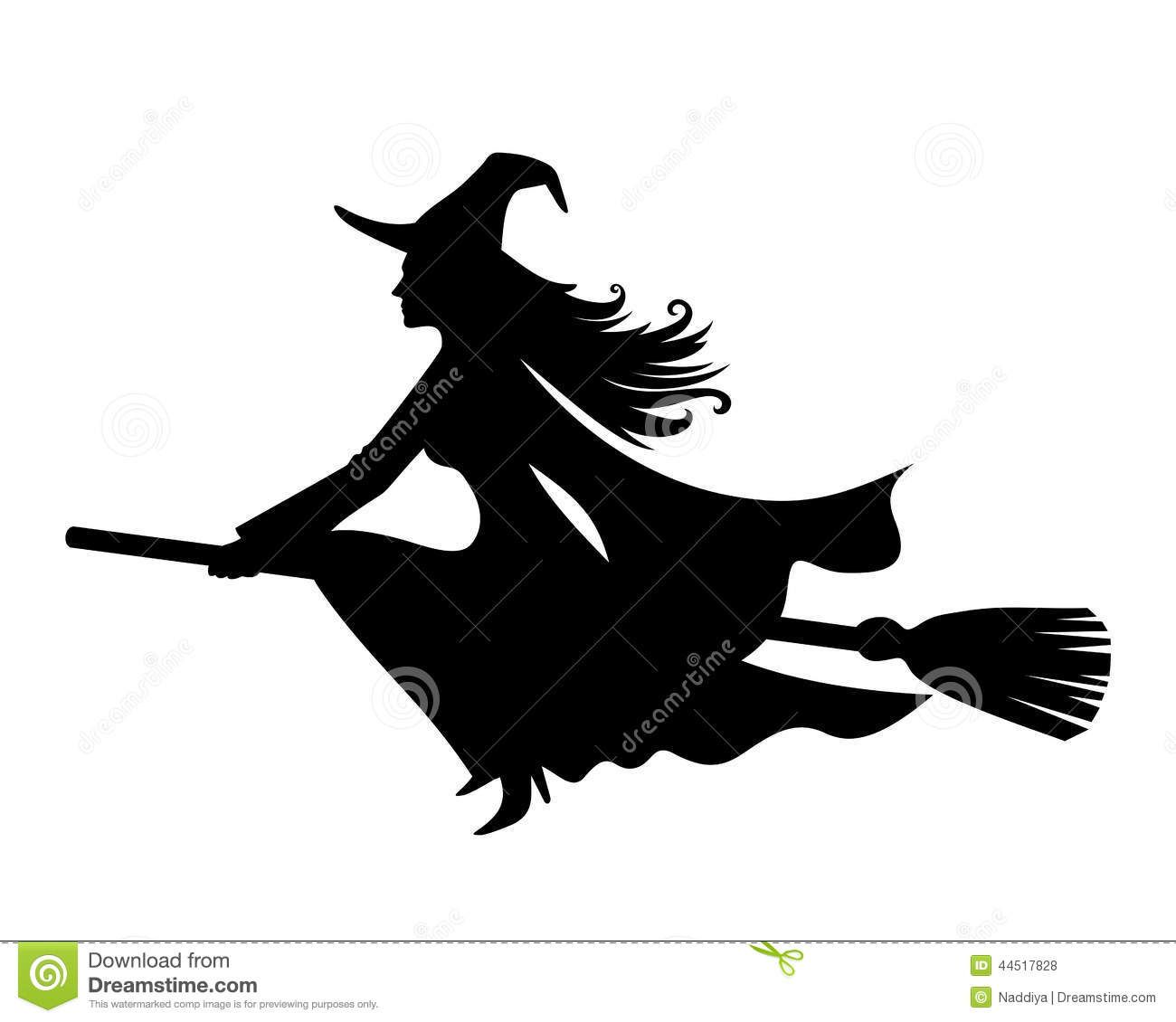 On a broomstick vector. Witch clipart silhouette
