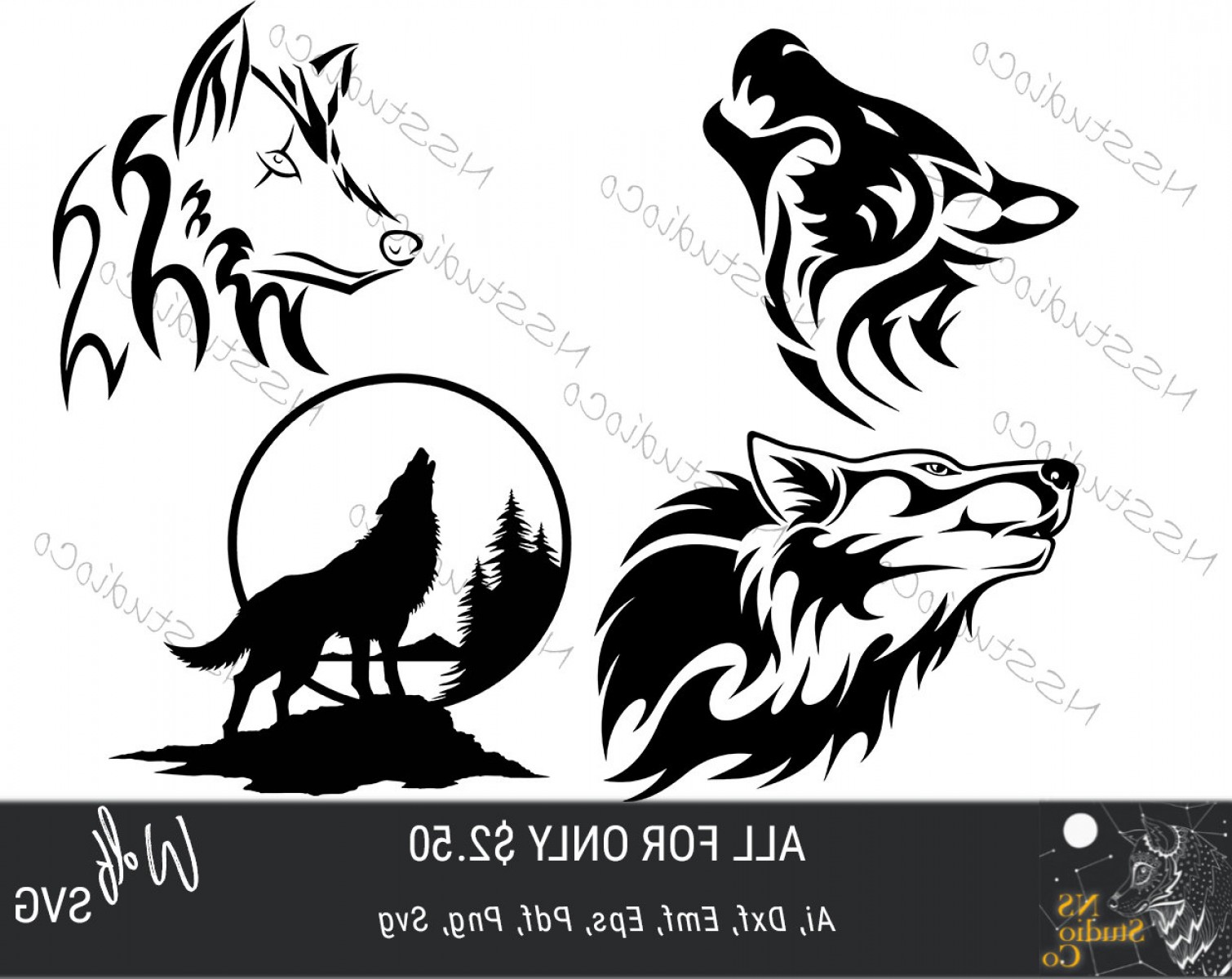 Wolf dxf soidergi . Wolves clipart svg