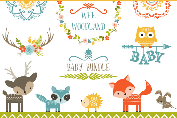 Woodland clipart background. Baby creatures clip art