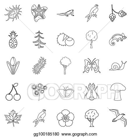 Woodland clipart outline. Icons set style stock