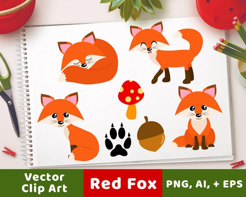 Woodland clipart red fox. Foxes forest animals cute
