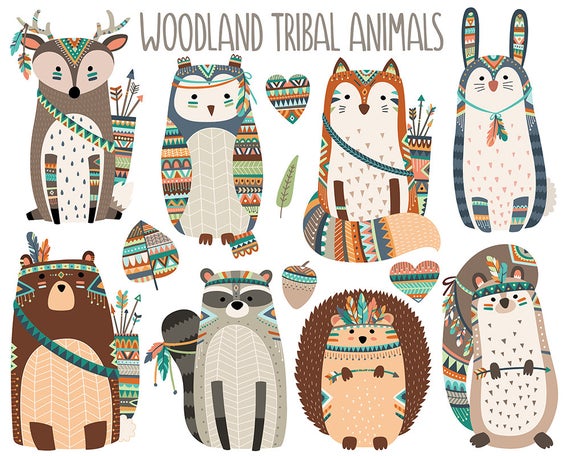 Woodland clipart tribal. Animals forest animal clip