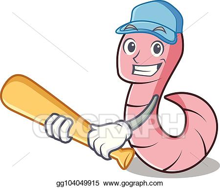 Worm clipart character. Vector playing baseball cartoon