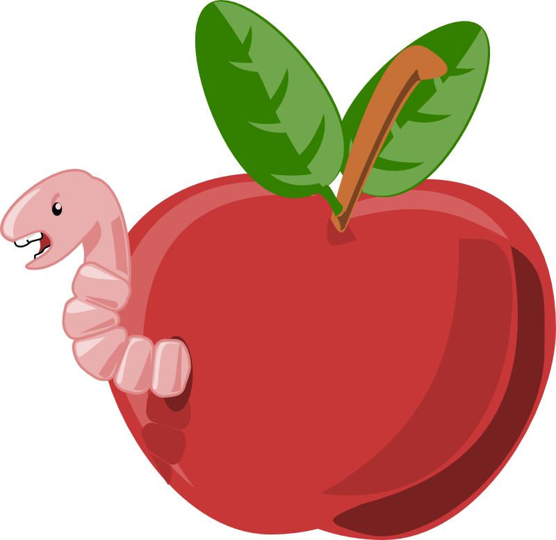 Cartoon apple with hanslodge. Worm clipart creepy