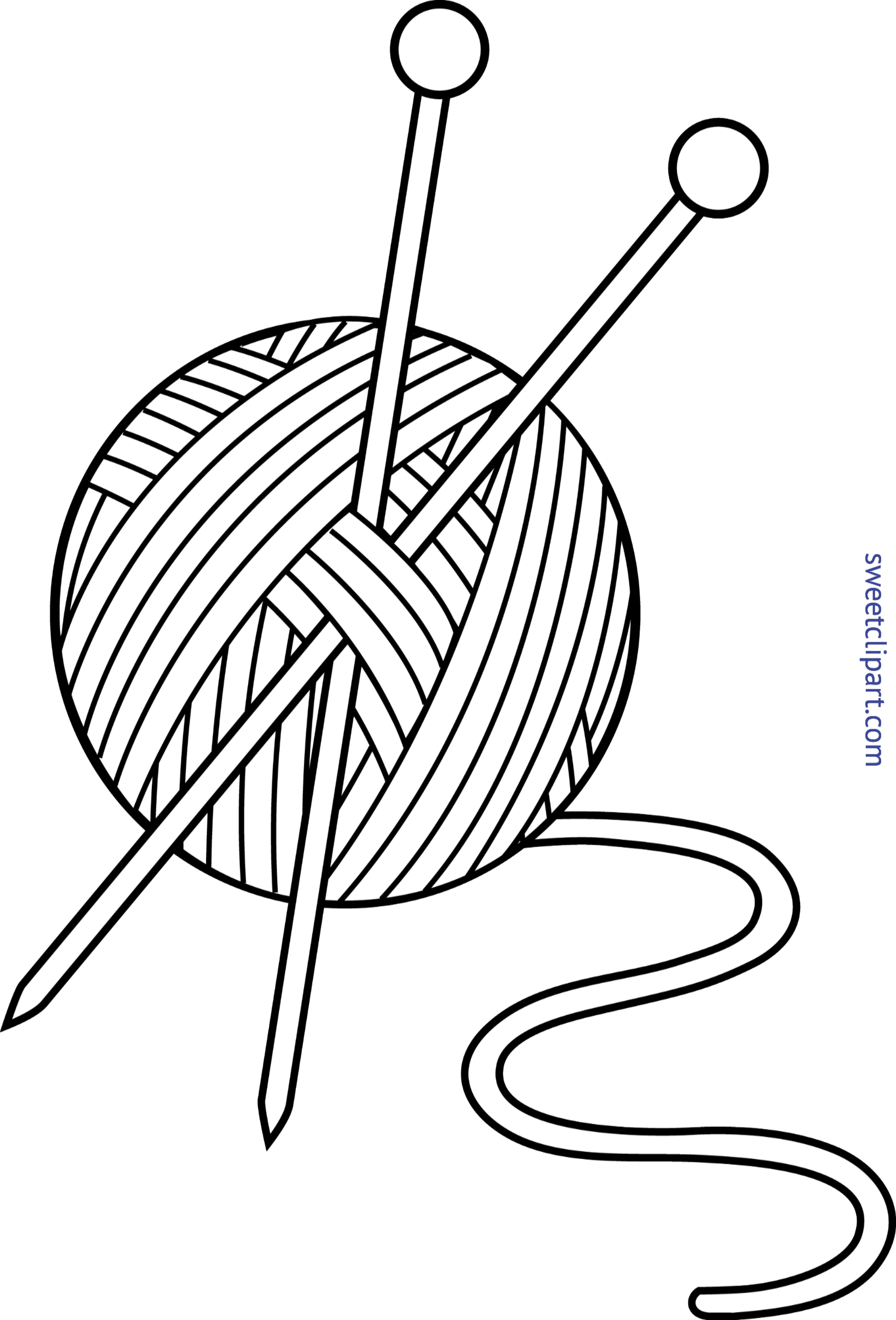 Yarn clipart. Knitting needles lineart clip