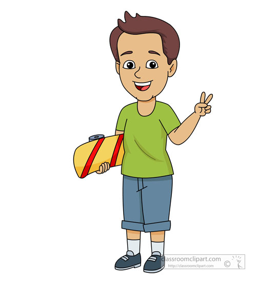 Young clipart. Skateboarding child making peace