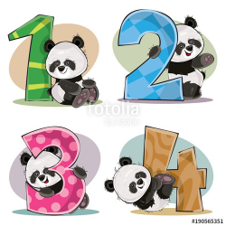 Set of cute baby panda bears with numbers vector cartoon ...