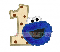 Cookie Monster Fat Number One Birthday Machine Embroidery