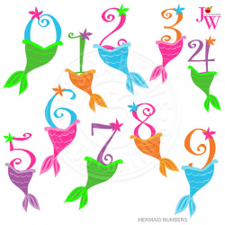 Mermaid Numbers Cute Digital Clipart, Numbers with Mermaid Tails ...