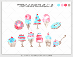 Watercolor Dessert Clip Art Ice Cream Clip Art Cupcakes Clip