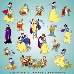 Buy 2 Get 1 Free! Digital Clipart Snow White and the Seven Dwarfs ...
