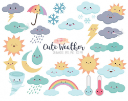 BUY 2 GET 1 FREE Cute Weather Clipart - kawaii weather clip art ...