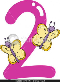 number two and 2 butterflies stock vector