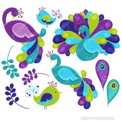 Pretty Peacocks Cute Digital Clipart for Commercial or Personal Use ...